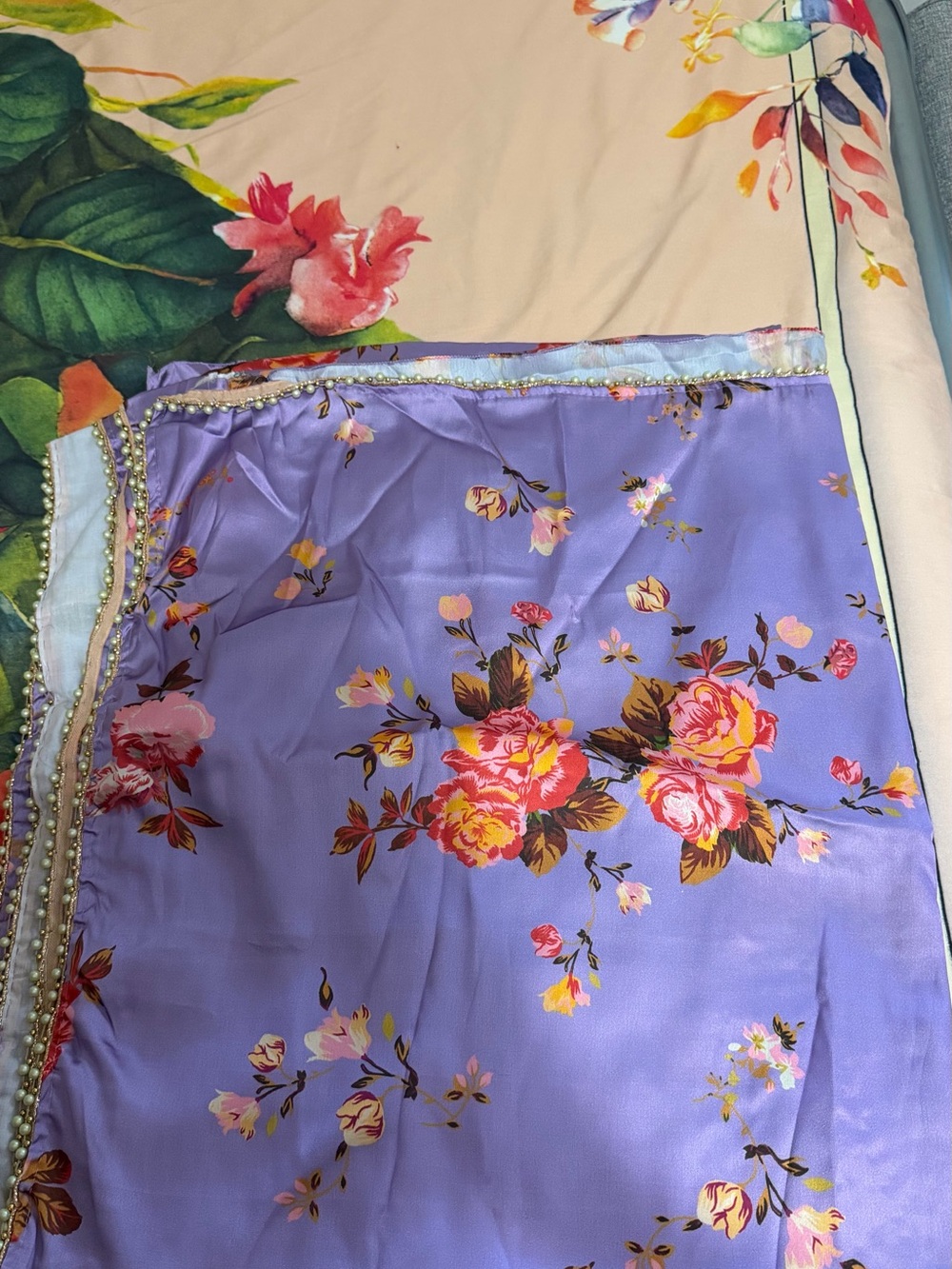 Floral Lavender Satin Saree